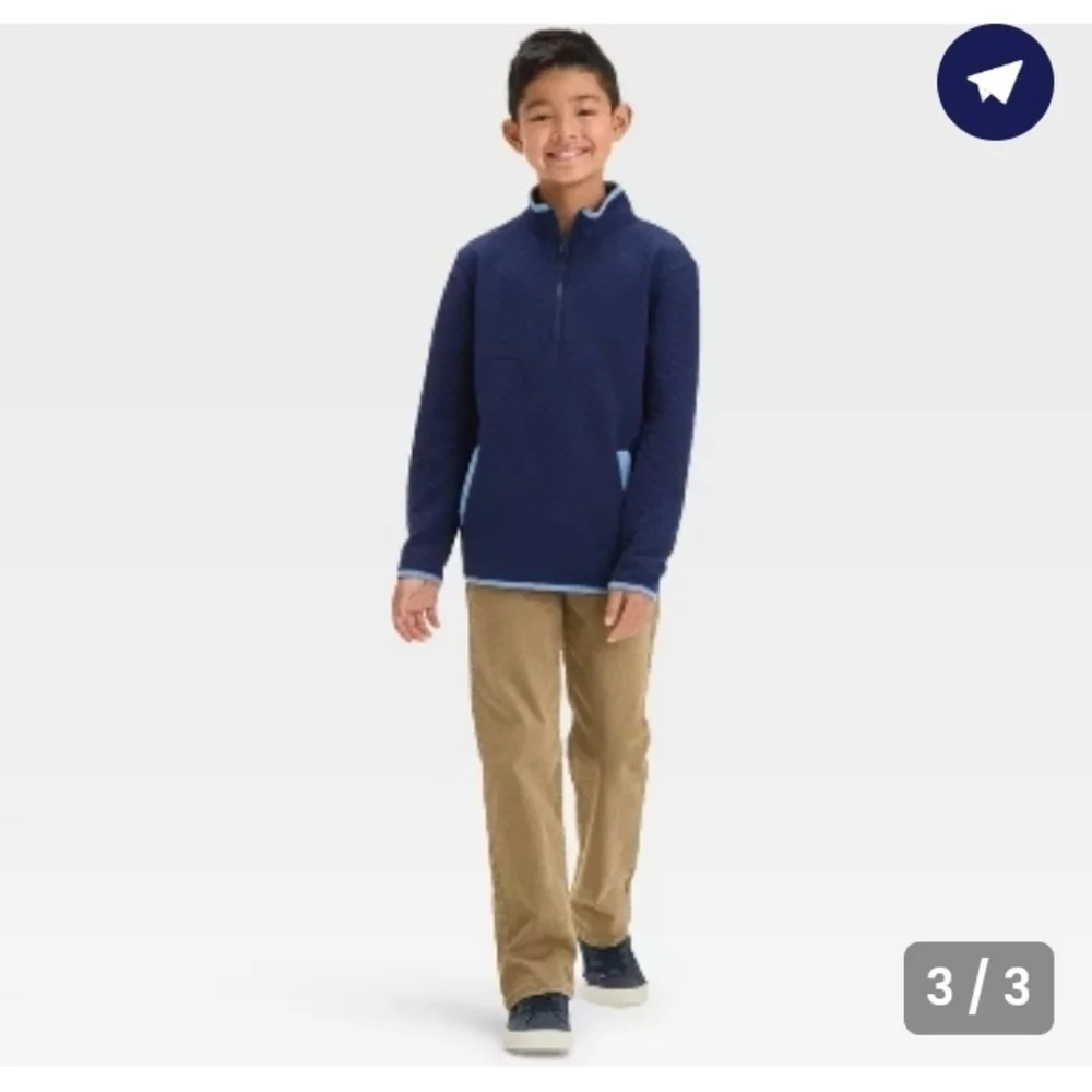 Cat & Jack Boys' Quilted Mock Neck Pullover Sweatshirt Navy Blue Size S 6-7